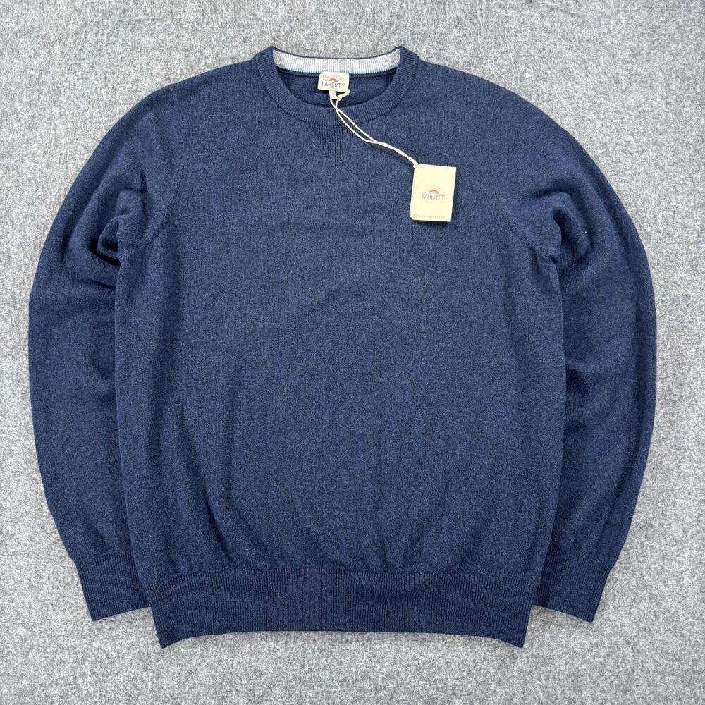 Faherty Jackson Crew Sweater MYF2306 Navy Blue Mens Medium New With Tags